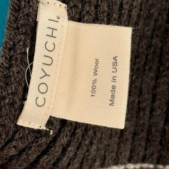 Coyuchi Brown Ribbed winter 100% Wool sweater Scarf  wrap 9 X 70 - Picture 3 of 6